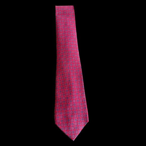 Gianfranco Ferretti 100% Silk Red Blue Geometric Pattern Tie Handcrafted Italy - Picture 2 of 9
